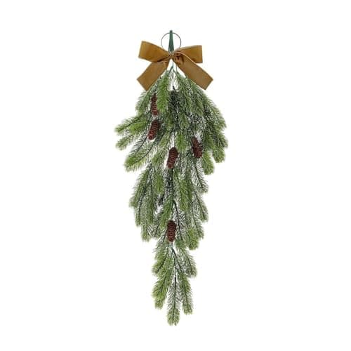 Image of 4/1Pc Artificial Christmas Teardrop Swags, 20" Faux Pine Needles Teardrop Door Swag with Pine Cones, Christmas Greenery Teardrop Wreath for Xmas Holiday Mantle Fireplace Indoor Outdoor Decor (1Pc)