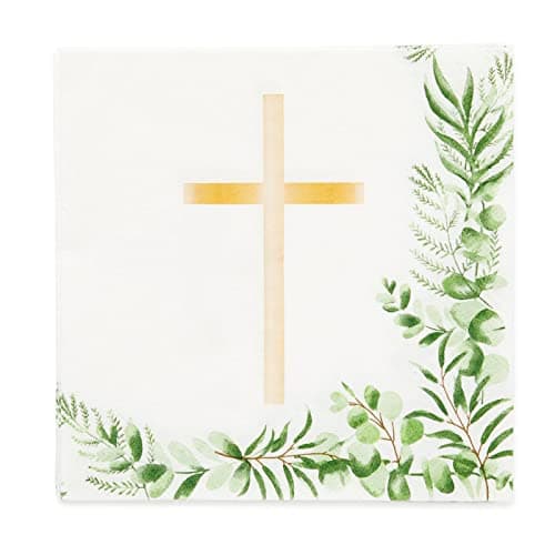 Image of Amscan 9915622 Botanical Celebration Cross Luncheon Napkin- 20 Pack, Gold