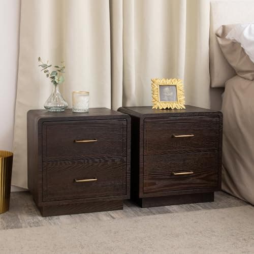 Image of Melody Maison Pair of Dark Wood 2 Drawer Bedside Tables - Kingsley Range