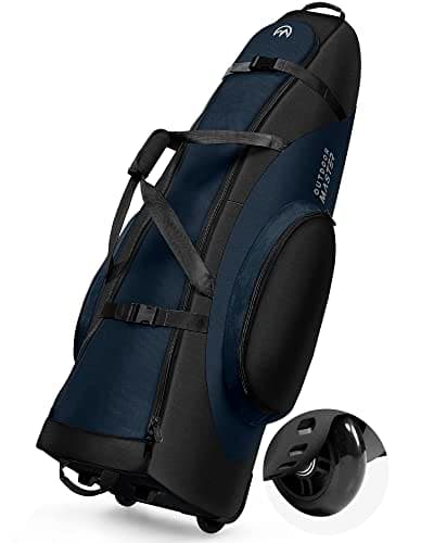 Image of OutdoorMaster Padded Golf Travel Bag with Reinforced Wheels, 900D Heavy Duty Oxford Wear-Resistant and Waterproof Golf Travel Case, Soft-Sided Golf Club Bag, Shoes and Accessories Compartment (Blue)