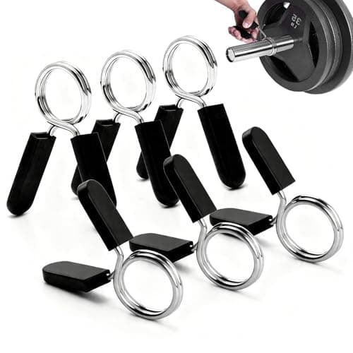 Image of DHinkyoung 6 Pcs Spring Barbell Clips, Quick Release & Easy Install 25mm/1" Weight Bar Clamps, Heavy Duty Spring Collars for Standard Weightlifting Bars, Strength Training Gym Equipment