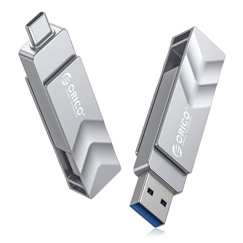 Image of ORICO 64 GB USB Stick, USB 3.2 Metal Memory Stick Up to 150 MB/s, Type A & Type C Flash Drive, Portable USB Storage Thumb Drive for iPhone, MacBook, Android Phone, iPad, PC and Laptop, GB02, Silver