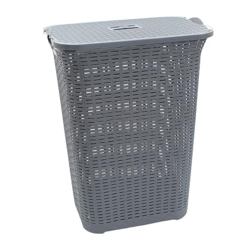 Image of 75L Laundry Hamper Storage Linen Clothes Washing Basket Lid Plastic Rattan Style (Grey)