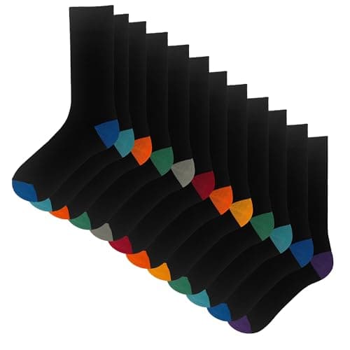 Image of The Essentials Wardrobe Mens 12 Pack Contrast H&T Socks - UK 6-11/EU 39-45 - Black
