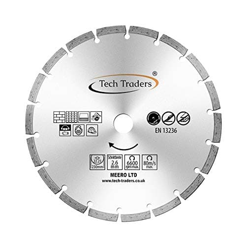Image of Tech Traders Diamond Cutting Disc 230mm 9" x 22.2 mm, Saw Blade for Universal use Angle Grinder, Diamond Cutting Blade for Concrete, Stone, Brick