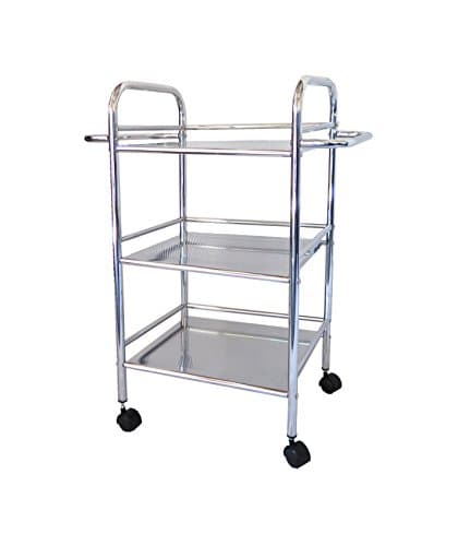 Image of ASPECT Lucy 3-Tier Shelf Trolley/Storage Rolling Cart with 2 Handles, Metal, Chrome, 58.5x32x74cm