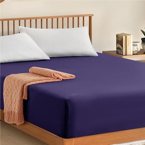 Image of My Home Store Fitted Sheet 100% Egyptian Cotton 300TC Hotel Quality 30 cm Fitted Bedsheets (Navy Blue, Double)
