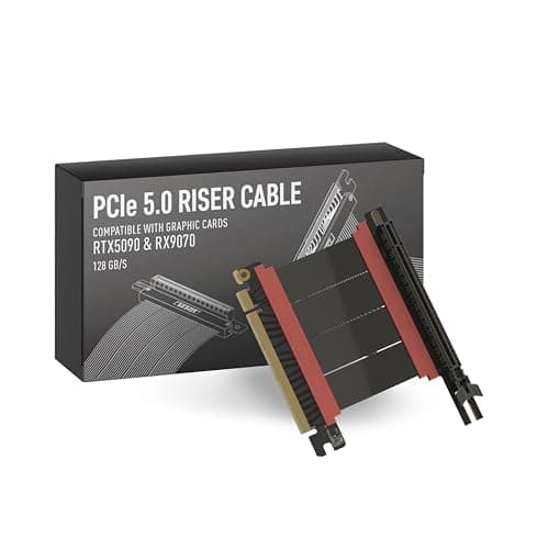 Image of LINKUP - AVA5 PCIE 5.0 Riser Cable | RTX5090 RX9070 GPU Ready | x16 128GB/s Speed | Compatible with PCIe 4.0 & WRX80/WRX90E | Left Angle, Black 5cm (Total Length 9cm)