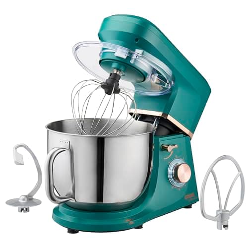 Image of Cooks Professional Stand Mixer 1200W with 6 Speeds & Pulse, 7L S-Steel Mixing Bowl, Splash Guard, Whisk, Beater & Dough Hook | Electric Kitchen Mixer for Cakes, Bread, Baking | Teal & Rose Gold