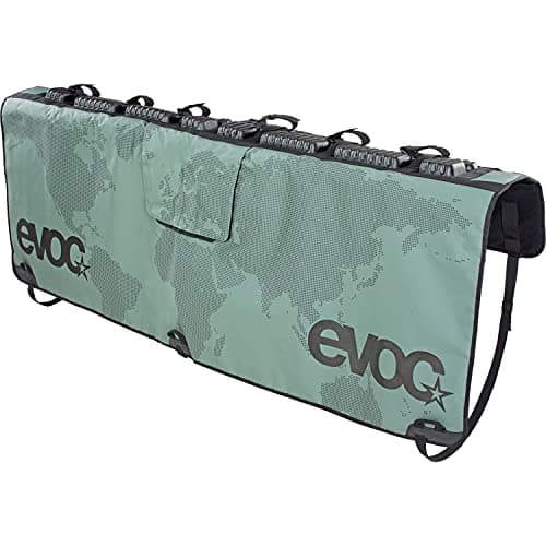 Image of EVOC TAILGATE PAD for safe bike transport on pick-up trucks (secure fixation of up to 6 bikes, access to the tailgate lever, protection for pickup and bike, size: M/L), Olive