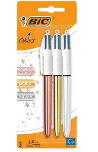 Image of Bic 4 Colour Shine ballpoint pens have a sleek, modern, & metallic look in either rose gold, silver or gold. (964774)