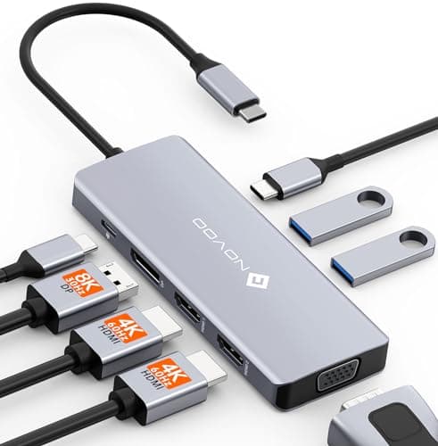 Image of USB C Docking Station Quad Display, 8 in 1 Laptop Docking Station Dual Monitor, Single 8K@30Hz DP, Dual 4K@60Hz HDMI, VGA, 3 USB Ports, 100W PD, USB C Hub Dock for Dell, HP, Lenovo, ASUS Laptops
