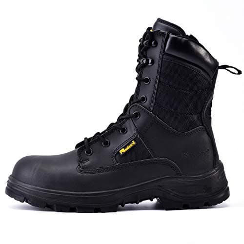 Image of Safeyear S3 Military Mens Work Boots,Black Heavy Duty Combat Army Safety Boots, 4E Wide Fit Steel Toe Cap, Waterproof Genuine Leather, Lace Up Site Tactical Police Security, Ankle Zip Side Size UK 8