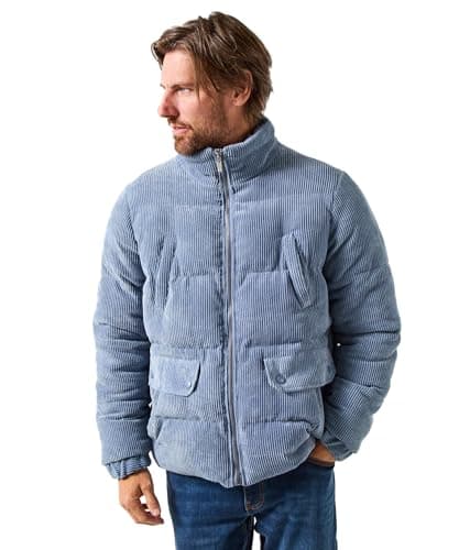 Image of Joe Browns Men's Funnel Neck Winter Quilted Cord Jacket, Blue, XL