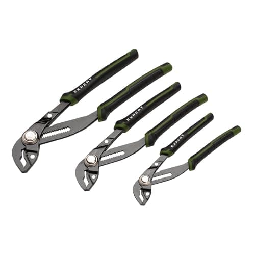 Image of Draper Expert 3 Piece Water Pump Pliers Set 300mm, 250mm & 200mm | Easy Click Adjustable Hardened Serrated Teeth Jaws | High Torque Diamond-Shaped Jaws