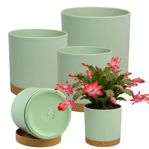 Image of TEYIAN 5 Pack Plastic Plant Pots Indoor Outdoor 5 Sizes Flower Pot with Drainage Holes and Tray Modern Decorative Planter Pot for All House Plants, 17.8/16.5/15.2/12.7/10CM
