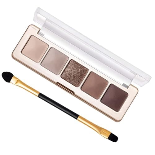 Image of 5-Color Matte And Shimmer Eyeshadow Palette With Neutral To Smokey Shades - Long-Lasting Waterproof Smudge-Proof Formula For Day To Night Makeup, Highly Pigmented Blendable Powder