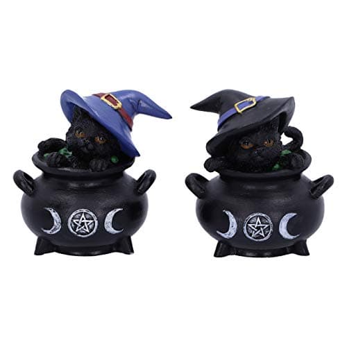Image of Nemesis Now Hubble and Bubble Witches Familiar Figurines Black Cat and Cauldron 8cm