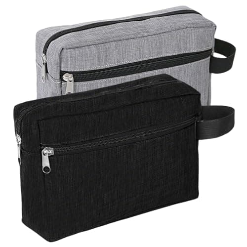 Image of 2PCS Travel Toiletry Bag for Women and Men, 22 * 16 * 7cm Portable Wash Bag with Handle Shower Bathroom Makeup Bags with Handle for Men Women(Black/Gray)