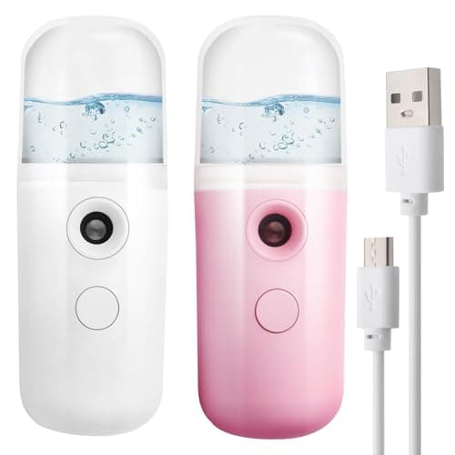 Image of 2 Pcs Nano Face Mister 30ml Portable Mini Face Mist Sprayer Handy Steamer USB Mist Facial Steamer Handy Atomizer for Skin Care Makeup Travel Personal Care Eyelash Extensions Pink and White