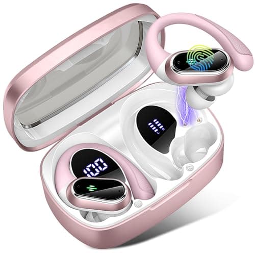 Image of Wireless Headphones, Poounur Bluetooth 5.3 Headphones Stereo Noise Cancelling Headphones with Mic, Dual LED Touch Control 50H Wireless Earbuds with Earhook, IP7 Waterproof Earphones, Sport/Running/Gym