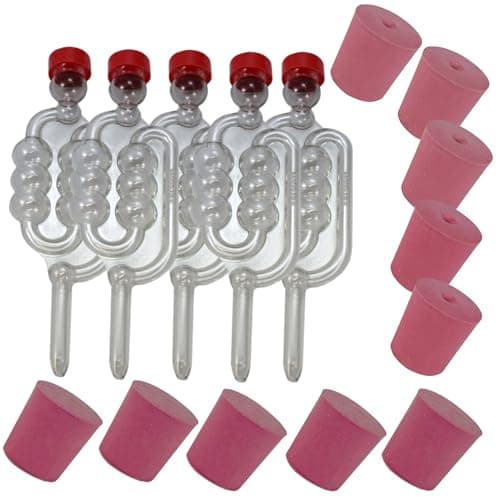 Image of 5X Fermentation Bubbler Airlocks, 5 Bored Rubber Bungs and 5 Solid Bungs Homebrew Winemaking