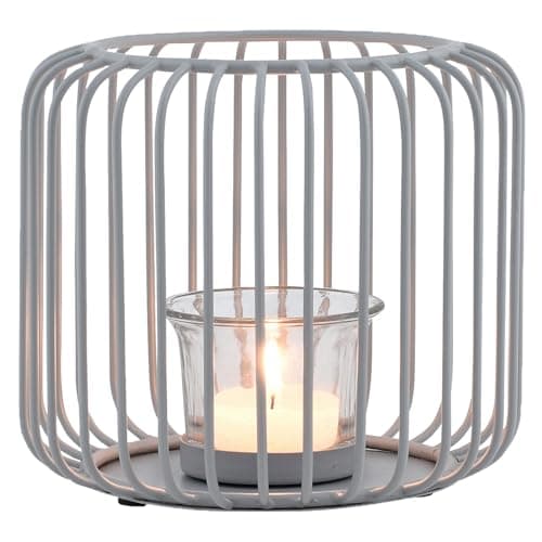 Image of Marrakech Scandinavian Decorative Lanterns Metal Wire & Glass 14 cm Large Grey | Lantern Tea Light Holder Cibolo as Garden Decoration & Living Room Table Decoration | Exquisite Candle Holder for Tea