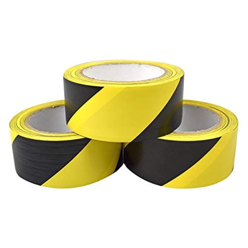 Image of GP Globe Packaging Black & Yellow Hazard Warning Tape (48mm x 33m) - Safety & Social Distancing Barrier Duct Tape with Extra Strong Adhesive (3 Rolls)