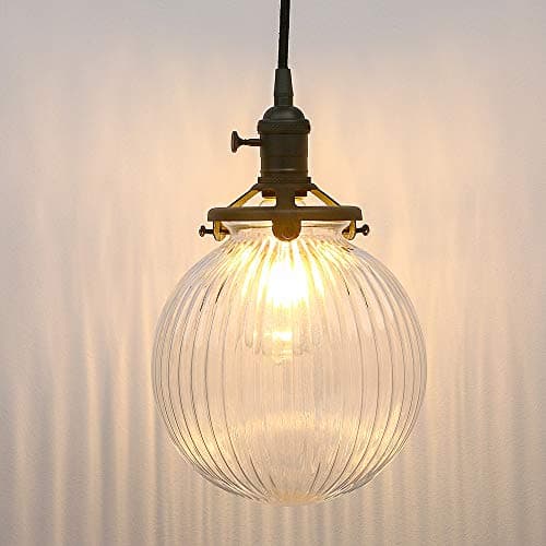 Image of Yosoan Vintage Black Pendant Light Fittings with Globe Glass lampshade, Industrial Pendant Light Fitting Chandelier for Kitchen Dining Room Bedroom Restaurant (Black)