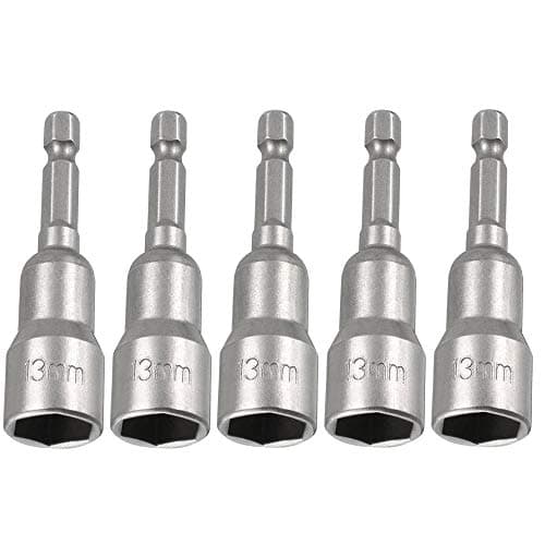 Image of Saipor 5pcs Power Screwdriver Nut Driver Bit Set Sizes 13mm 1/4” Hex Shank Impact Nuts Driver Drill Bits Metric Wrench Socket Bit