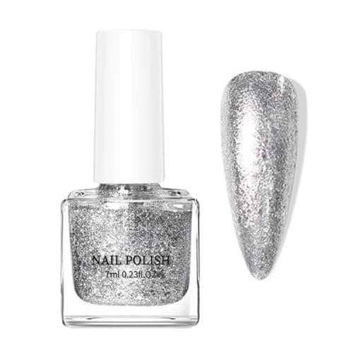 Image of Silver Glitter Nail Polish - Sparkly Nail Polish Quick Dry - High Density Glitter Nail Varnish No UV Needed - Diamond Reflective Silver Nail Art Polish For Women Girls Manicure DIY