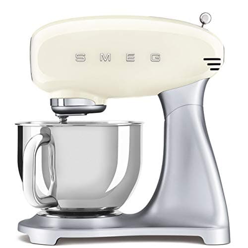 Image of Smeg SMF02CRUK Retro 50's Style Stand Mixer with 4.8L Stainless Steel Bowl, Safety Lock, 10 Variable Speeds, 800W, Cream
