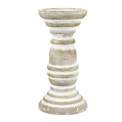 Image of Stonebriar Large Decorative Antique White Wooden Pillar Candle Holder