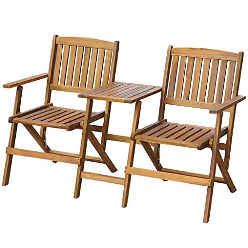 Image of vidaXL Acacia Wood Folding Garden Bench - Outdoor Seating with Integrated Tea Table, Armrests, Water-, Comfort Slats, Space-Saving Storage