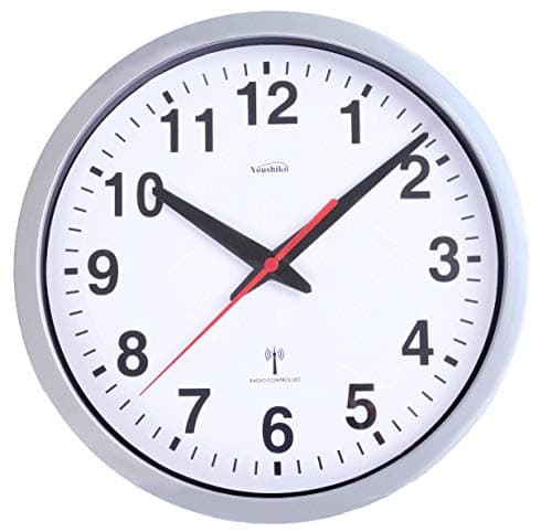 Image of Youshiko Radio Controlled Wall Clock (Official UK & Ireland Version), Stylish Silver & White Bold Classic Design (25cm / 10-Inch Diameter), Home/Kitchen/Office/School Clock, Easy to Read