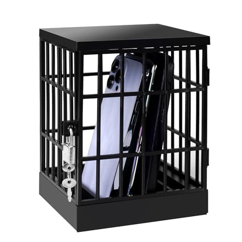 Image of Gemaxvoled Cell Phone Jail Lock Box, Gold Mobile Phones Prison Lockable Cage for Classroom Family Time Party (Black)