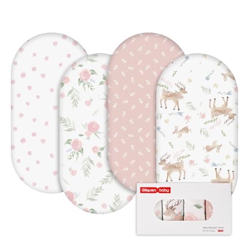 Image of GLLQUEN BABY 4Pack Moses Basket Fitted Sheets, Newborn Pram Sheets Fitted, 100% Microfiber Oeko-tex100 Cozy and Breathable Crib Baby Bassinet Sheets for Boy and Girl(Deer & Rose)