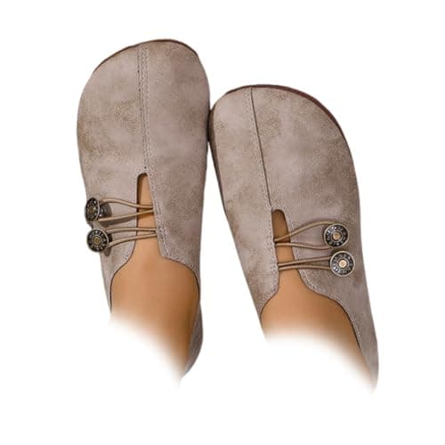 Image of New Soft Leather Ladies Flat Shoes,Orthopedic Loafers for Women,Comfortable Soft Flats Sandals Slip-On Shoes (Light Brown,5)