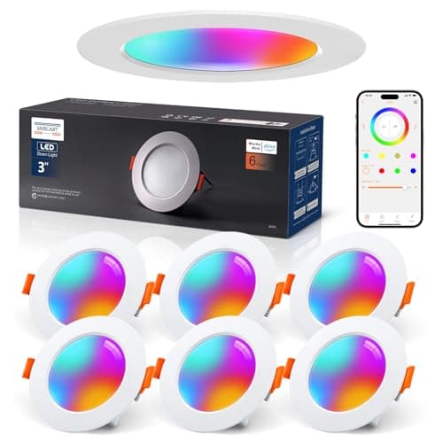 Image of VARICART Smart LED Downlights for Ceiling Alexa, 7W Bluetooth RGB Colour Changing Spot Lights 2700K-6000K, Dimmable Recessed Ceiling Lights, APP Control for Living Room Bedroom Kitchen, 6 Pcs