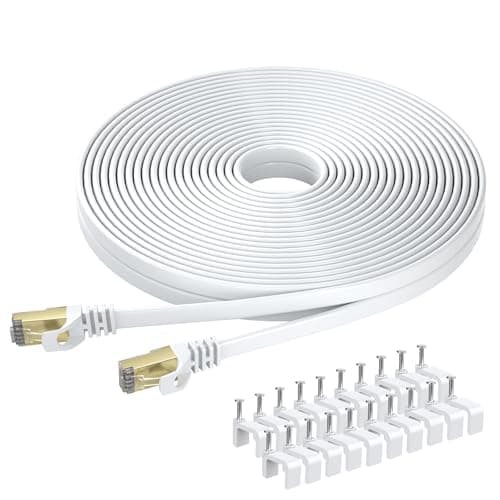 Image of BUSOHE Cat 8 Ethernet Cable 25m, High Speed Flat Gigabit RJ45 Lan Network Cable, 40Gbps 2000Mhz Internet Patch Cord Compatible with Router, Modem, PC, Laptop, Printer (White)