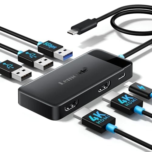 Image of Lemorele Docking Station Dual Monitor - 6 in 1 USB C Hub 2*HDMI Adapter 4K, 3 USB 3.0/2.0, PD 100W Plug and Play for Dell/HP/MacBook/Surface Laptop