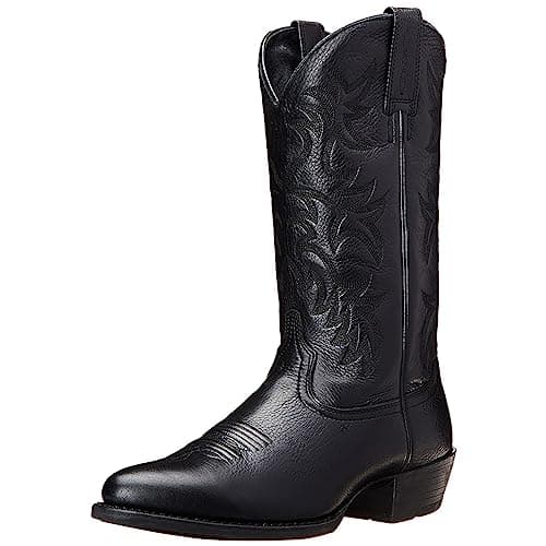 Image of ANUFER Men's Stylish Embroidered Cowboy Boots Western Heel Pointed Toe Slip-On Mid Calf Boots Black SN071164 UK9