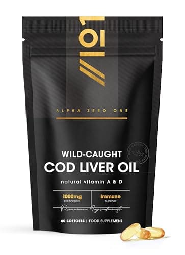 Image of Cod Liver Oil 1000mg – 60 Softgels – Wild-Caught & Cold-Pressed - Source of Omega-3 Fatty Acids – Rich in Vitamins A & D3 – Immune Health + Vision Support – 2 Months Supply by Alpha01