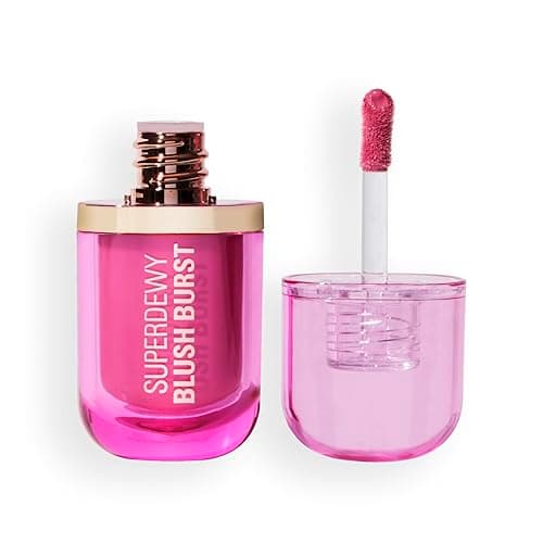 Image of Revolution Superdewy Liquid Blush Burst, Buildable Colour for Cheek, Serum Formula with Peptides & Hyaluronic Acid, Vegan & Cruelty-Free, Bubblegum Burst Pink, 4.2ml