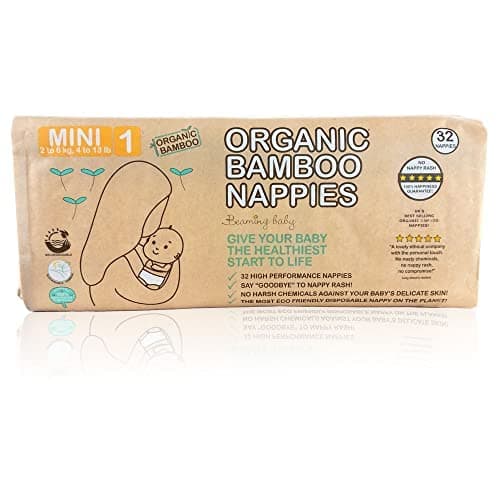 Image of Beaming Baby Organic Bamboo Nappies Size 1, Mini, 7 Pack of 32 Bamboo Eco Nappies. Eco Friendly Bamboo Diapers for Your Newborn Baby to 4 Months
