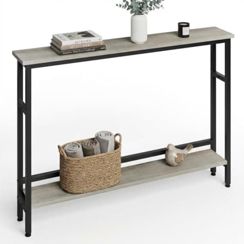 Image of Entryway Table, Narrow Sofa & Console Tables, Behind Couch Table for Hallway Bedroom Living Room Foyer Office, Narrow Sofa Table with Adjustable Shelves for Entryway, Hallway, 100x15x79cm Gray
