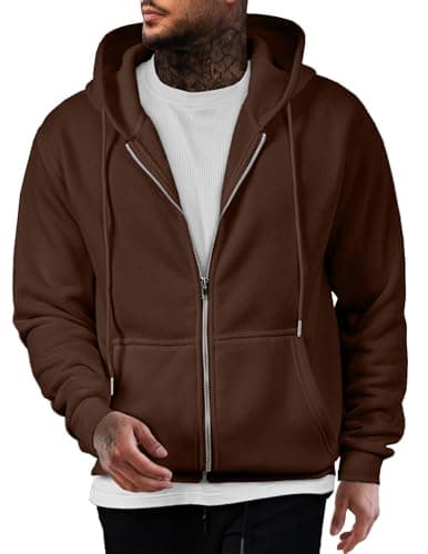Image of JMIERR Men’s Fleece Hoodie Full Zip Jacket Pullover Casual Fleece Hooded Sweatshirt Men's Fashions,Brown,XL