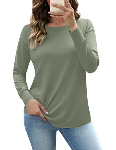 Image of Totatuit Sweatshirts for Women Pullovers Stretch Shirts Crew Neck Womens Long Sleeve Tops T Shirt Ladies Longline Top Loose Fit Fall Winter Army green XL