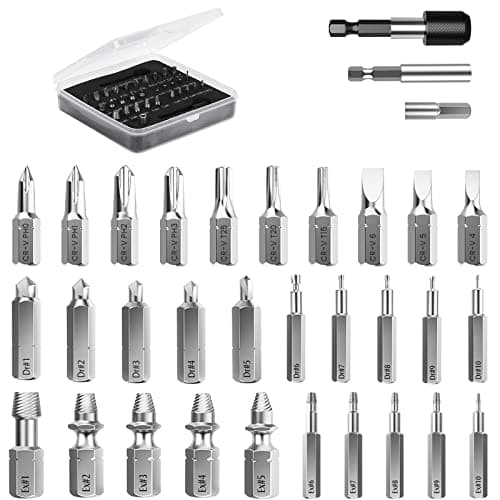 Image of Nuovoware Damaged Screw Extractor Set, 33 PCS Easy Out Stripped Screw Extractor Kit, HSS Broken Screw Remover Set with 2 Magnetic Extension Bit Holder & Socket Adapter, Black