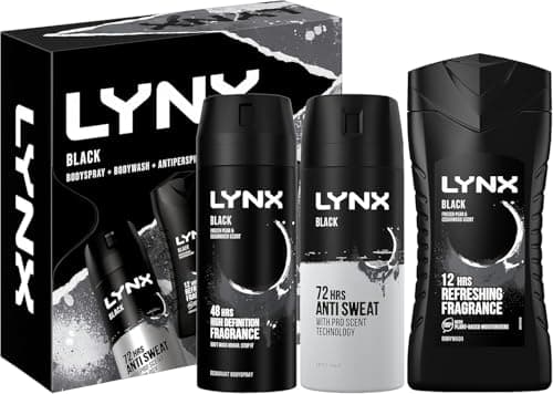 Image of LYN'X Black Trio Deodorant Gift Set Body Wash, Body Spray & Anti-Perspirant perfect for his daily routine 3 piece